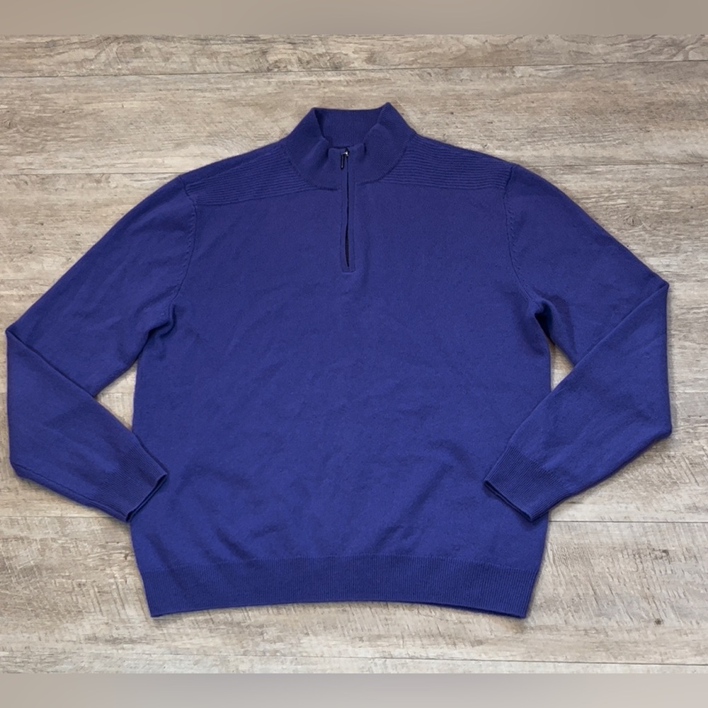 Alan Flusser Men’s Purple 100% Cashmere 1/4 Zip Sweater Size Large